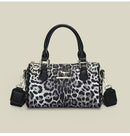 Black leopard print Stylish PU Leather Boston Bag - Elegant Retro Single Shoulder Crossbody Handbag for Women-1