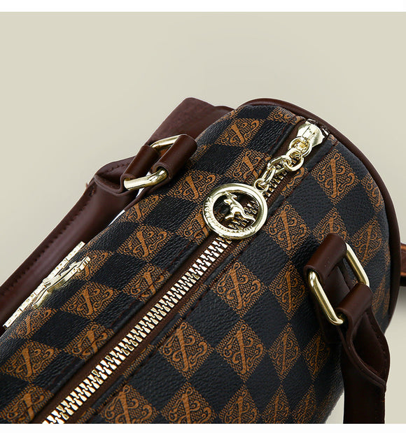 Brown leopard print Stylish PU Leather Boston Bag - Elegant Retro Single Shoulder Crossbody Handbag for Women