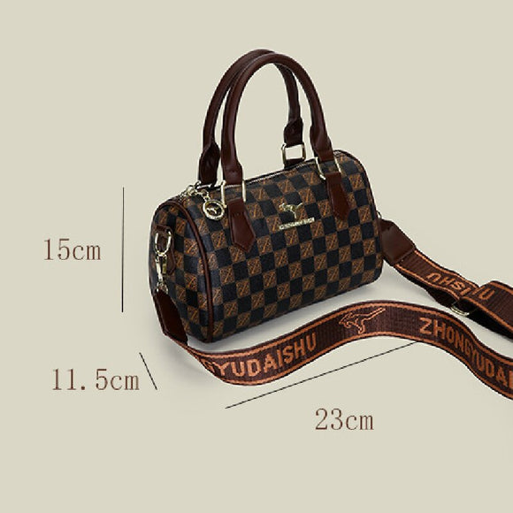 Brown leopard print Stylish PU Leather Boston Bag - Elegant Retro Single Shoulder Crossbody Handbag for Women