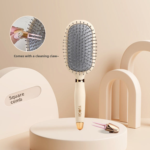 Square comb Soft Touch Air Cushion Hair Brush with Built-in Cleaning Claw Detangling Massage Comb for Wet and Dry Hair Gentle Scalp Care
