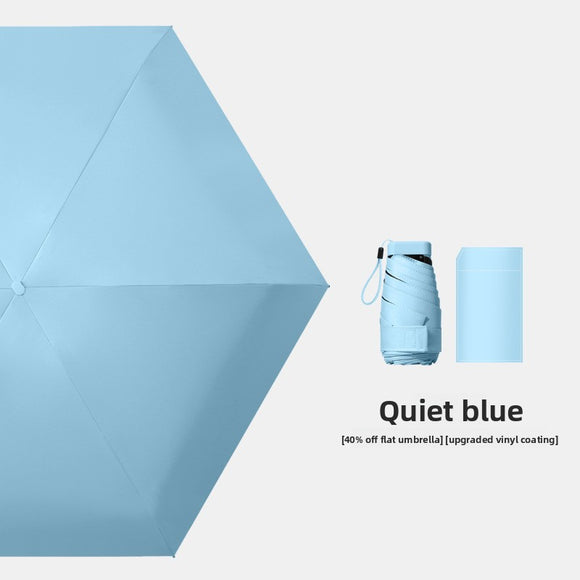 Quiet Blue Compact Mini Travel Umbrella UPF50+ UV Protection Waterproof 6-Fold Flat Design Lightweight Sun & Rain Parasol for Handbag