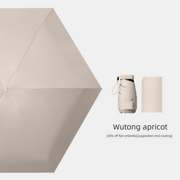 Wutong Apricot Compact Mini Travel Umbrella UPF50+ UV Protection Waterproof 6-Fold Flat Design Lightweight Sun & Rain Parasol for Handbag
