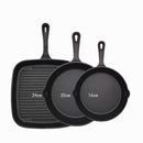 Three-piece set Heavy Duty Cast Iron Skillet & Grill Pan Thickened Vintage Style Cookware for Steak Breakfast & Camping-1
