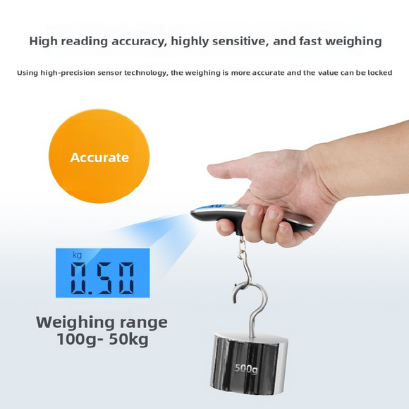 White Green light Portable Digital Luggage Scale 50kg High Precision Hanging Weigher with Backlit LCD Stainless Steel for Travel Home and Postal Use