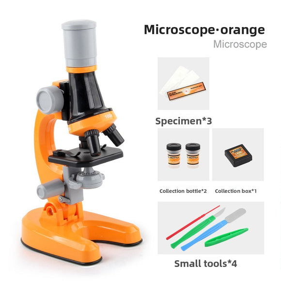 Orange Kids Biological Microscope Kit 100x 400x 1200x LED Magnification STEM Science Toy for School Students with Sample Slides