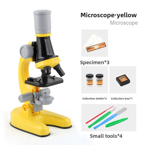 Yellow Kids Biological Microscope Kit 100x 400x 1200x LED Magnification STEM Science Toy for School Students with Sample Slides