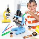 Blue Kids Biological Microscope Kit 100x 400x 1200x LED Magnification STEM Science Toy for School Students with Sample Slides-4