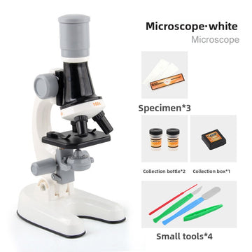White Kids Biological Microscope Kit 100x 400x 1200x LED Magnification STEM Science Toy for School Students with Sample Slides