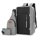 Grey 3 Piece Mens Backpack Set with Sling Bag and Pouch USB Charging Port Large Capacity Laptop Daypack Water Resistant Business Travel School Bag-1
