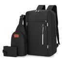 Black 3 Piece Mens Backpack Set with Sling Bag and Pouch USB Charging Port Large Capacity Laptop Daypack Water Resistant Business Travel School Bag-1