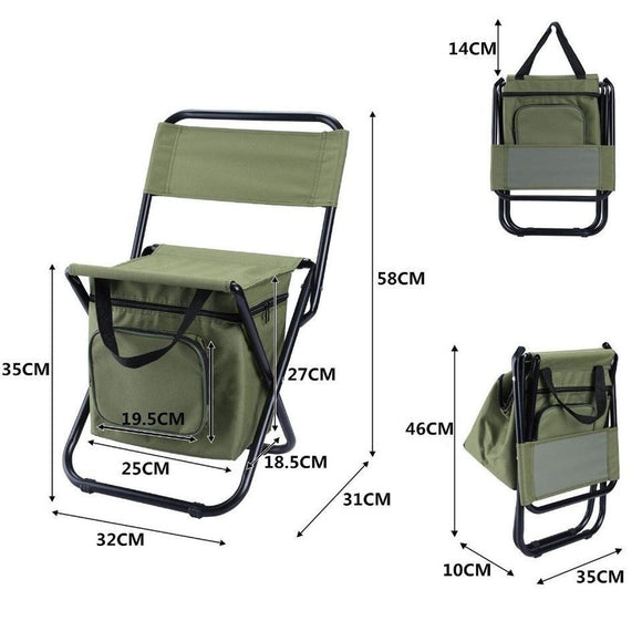 Blue 3-in-1 Portable Folding Camping Chair with Built-in 10L Cooler Bag Lightweight Backpack Stool for Fishing Beach and Outdoor Picnics
