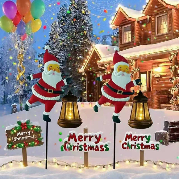 Warm white light Solar Powered Christmas Garden Stake - Metal Santa Claus with Glowing Lantern - Warm White LED Outdoor Decoration - 82cm Height