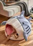 Novelty Shark Pet Cave Bed Enclosed Cozy Sleeping Nest for Cats and Small Dogs Soft Flannel Year Round Comfort Light Blue M Size-5