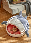 Novelty Shark Pet Cave Bed Enclosed Cozy Sleeping Nest for Cats and Small Dogs Soft Flannel Year Round Comfort Light Blue M Size-8