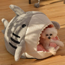 Novelty Shark Pet Cave Bed Enclosed Cozy Sleeping Nest for Cats and Small Dogs Soft Flannel Year Round Comfort Light Blue L Size-4