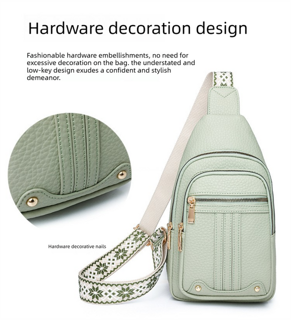 Women's Soft PU Leather Sling Bag Crossbody Chest Purse with Adjustable Boho Strap - Lightweight Multi-Pocket Shoulder Daypack for Travel & Daily Use - White