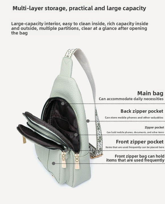 Women's Soft PU Leather Sling Bag Crossbody Chest Purse with Adjustable Boho Strap - Lightweight Multi-Pocket Shoulder Daypack for Travel & Daily Use - White