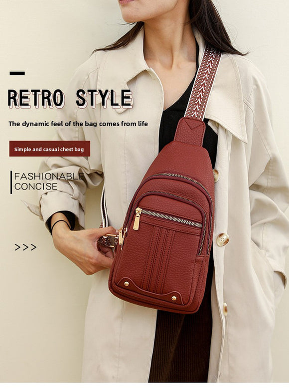 Women's Soft PU Leather Sling Bag Crossbody Chest Purse with Adjustable Boho Strap - Lightweight Multi-Pocket Shoulder Daypack for Travel & Daily Use - White