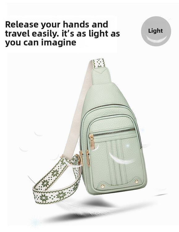 Women's Soft PU Leather Sling Bag Crossbody Chest Purse with Adjustable Boho Strap - Lightweight Multi-Pocket Shoulder Daypack for Travel & Daily Use - White