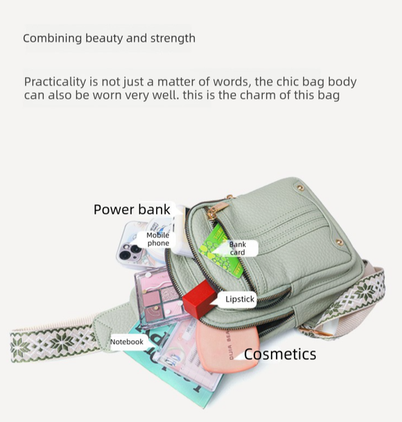 Women's Soft PU Leather Sling Bag Crossbody Chest Purse with Adjustable Boho Strap - Lightweight Multi-Pocket Shoulder Daypack for Travel & Daily Use - Black