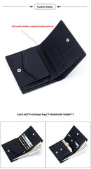 Women's Genuine Leather Bi-fold Wallet - Slim Short Purse with Coin Pocket & RFID Blocking - Soft Cowhide Minimalist Card Holder - Black-5