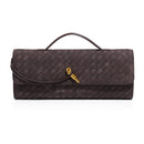 Retro Woven Baguette Handbag for Women Suede Texture PU Leather Shoulder Crossbody Bag Elegant Evening Clutch Coffee Brown-1