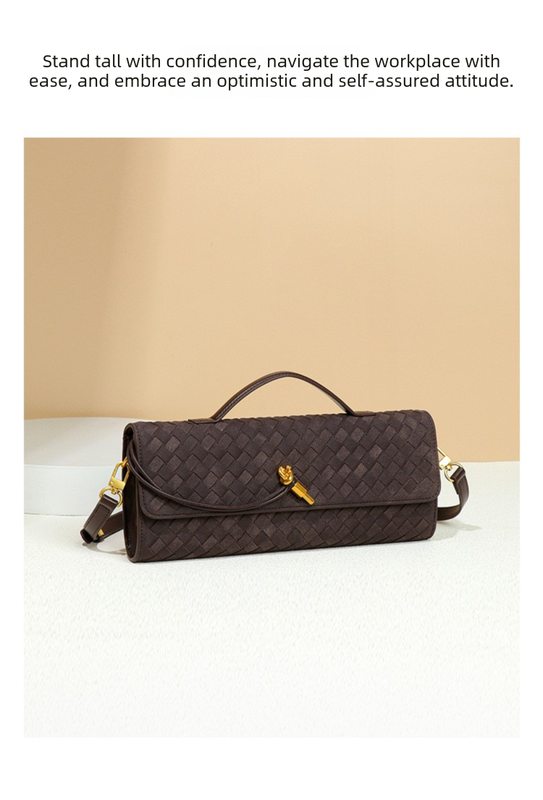 Retro Woven Baguette Handbag for Women Suede Texture PU Leather Shoulder Crossbody Bag Elegant Evening Clutch Pine Tea Color