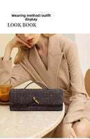 Retro Woven Baguette Handbag for Women Suede Texture PU Leather Shoulder Crossbody Bag Elegant Evening Clutch Pine Tea Color-5