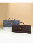 Retro Woven Baguette Handbag for Women Suede Texture PU Leather Shoulder Crossbody Bag Elegant Evening Clutch Warm gray-4