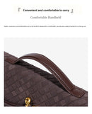 Retro Woven Baguette Handbag for Women Suede Texture PU Leather Shoulder Crossbody Bag Elegant Evening Clutch Khaki-10