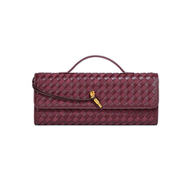 Retro Woven Baguette Handbag for Women Suede Texture PU Leather Shoulder Crossbody Bag Elegant Evening Clutch Burgundy