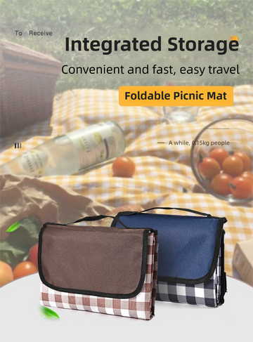 Red and White Plaid Foldable Waterproof & Moisture-Proof Picnic Blanket 150x100CM - 600D Three-Layer Composite Oxford Extra Large Mat for Beach & Camping - 0
