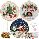 Christmas Embroidery DIY Kit with 20CM Faux Bamboo Hoop - Nordic Style Cross Stitch Material Pack (Style 2)-1