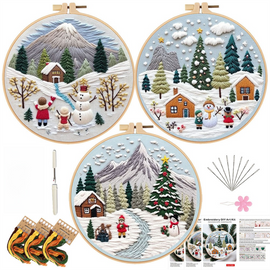 Christmas Embroidery DIY Kit with 20CM Faux Bamboo Hoop - Nordic Style Cross Stitch Material Pack (Style 3)