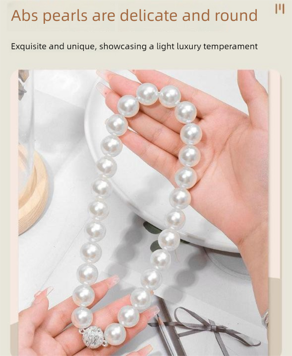 3 Pairs Magnetic Pearl Curtain Tiebacks（25cm） - No-Drill ABS Bead Holdback with Rhinestone Clasp