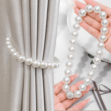 3 Pairs Magnetic Pearl Curtain Tiebacks（40cm） - No-Drill ABS Bead Holdback with Rhinestone Clasp