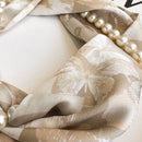 Green leaf pattern 2-in-1 Magnetic Pearl Scarf & Necklace Set - Floral Print Polyester Neck Wrap with Detachable Bead Chain-4