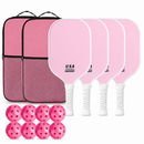 Pink Fiberglass Pickleball Paddle Set - 4 Minimalist Paddles, 8 Balls, and 2 Carry Bags for Outdoor Play-1