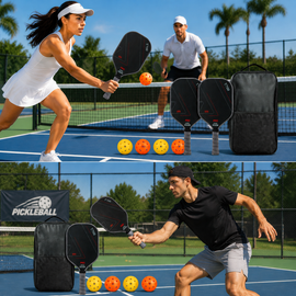 Grey and Black T700 Carbon Fiber Pickleball Paddle Set - 16mm Textured Matte Finish with Oxford Carry Bag & PE Balls - 0