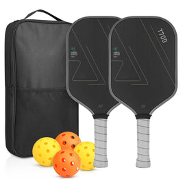 Grey T700 Carbon Fiber Pickleball Paddle Set - 16mm Textured Matte Finish with Oxford Carry Bag & PE Balls