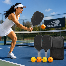 Grey T700 Carbon Fiber Pickleball Paddle Set - 16mm Textured Matte Finish with Oxford Carry Bag & PE Balls - 0