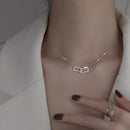 Silver Minimalist Double Rectangle Necklace – Geometric Zirconia Clavicle Chain with Adjustable Extender -1