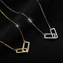 Silver Minimalist Double Rectangle Necklace – Geometric Zirconia Clavicle Chain with Adjustable Extender -3