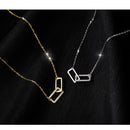 Silver Minimalist Double Rectangle Necklace – Geometric Zirconia Clavicle Chain with Adjustable Extender -4