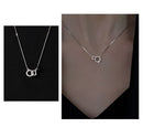 Silver Interlocking Double Ring Necklace – Minimalist Zirconia Clavicle Chain with Adjustable Extender-1