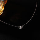 Silver Interlocking Double Ring Necklace – Minimalist Zirconia Clavicle Chain with Adjustable Extender-2