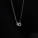 Silver Interlocking Double Ring Necklace – Minimalist Zirconia Clavicle Chain with Adjustable Extender-3