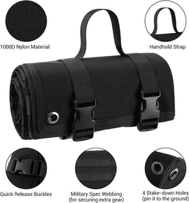 200x75CM Black Outdoor Tactical Roll-Up Shooting Mat - MOLLE Webbing & Stake Down Eyelets - Portable Waterproof Ground Pad for Field Training, Camping & Picnic - 0