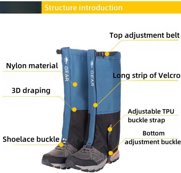 Black Breathable Nylon Waterproof Hiking Leg Gaiters and Snow Boot Gaiters (Fleece Lining) - Unisex Adjustable Sand & Mud Protection for Mountaineering & Desert Trekking, S Size