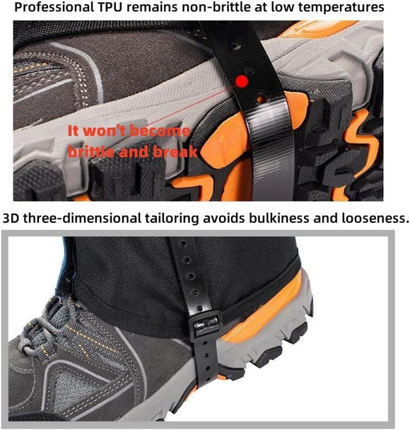 Orange Breathable Nylon Waterproof Hiking Leg Gaiters and Snow Boot Gaiters (Fleece Lining) - Unisex Adjustable Sand & Mud Protection for Mountaineering & Desert Trekking, L Size